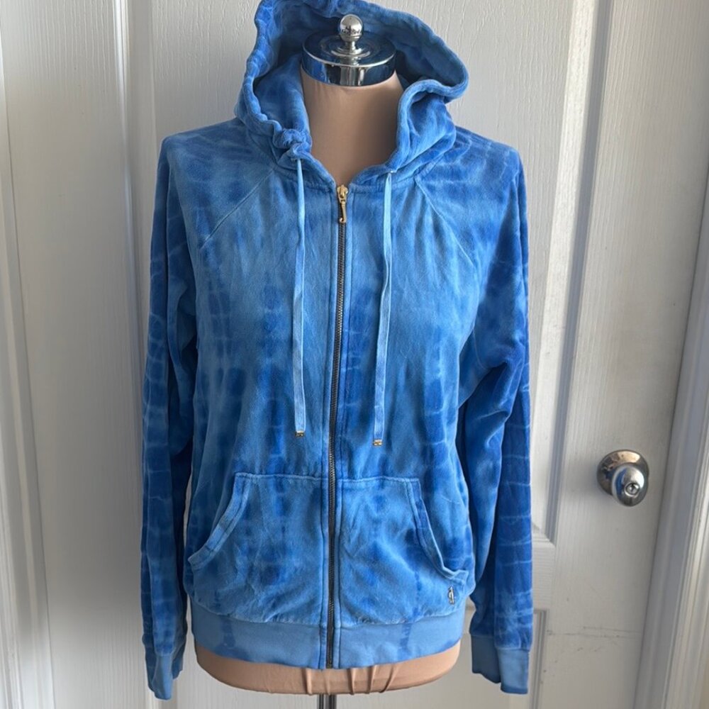 Juicy Couture Blue Velour Hoodie Jacket Zip Front Sz. M